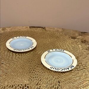 Anthropologie Claudette Glazed Ceramic Round Tray, Set of 2